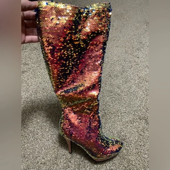 🦋B2G1🦋ELLIE SHOES 4' Rose Gold Mermaid Flip Sequins Knee High Boot | 421-GILLIAN - Picture 5 of 6